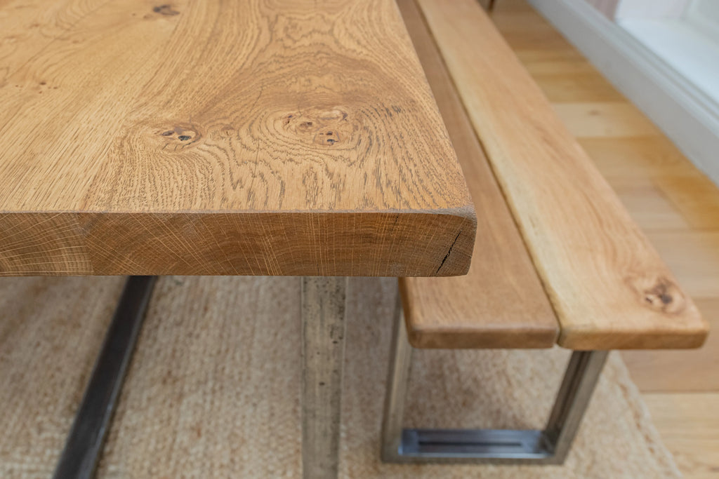 Solid Oak Dining Table With Antique Iron Square Legs