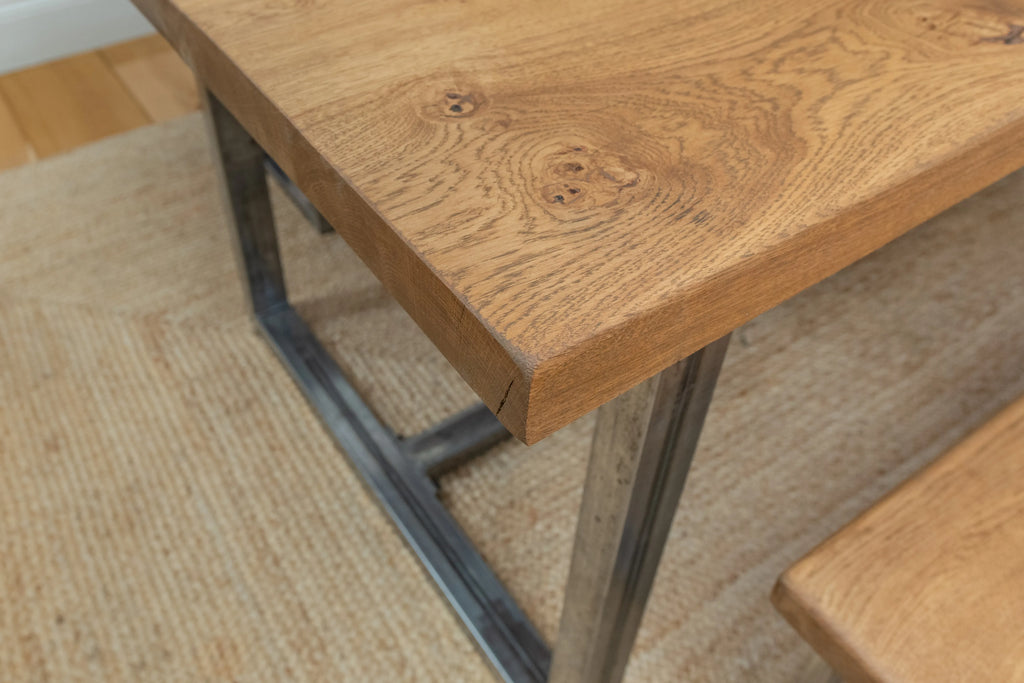 Solid Oak Dining Table With Antique Iron Square Legs