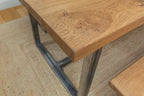 Solid Oak Dining Table With Antique Iron Square Legs