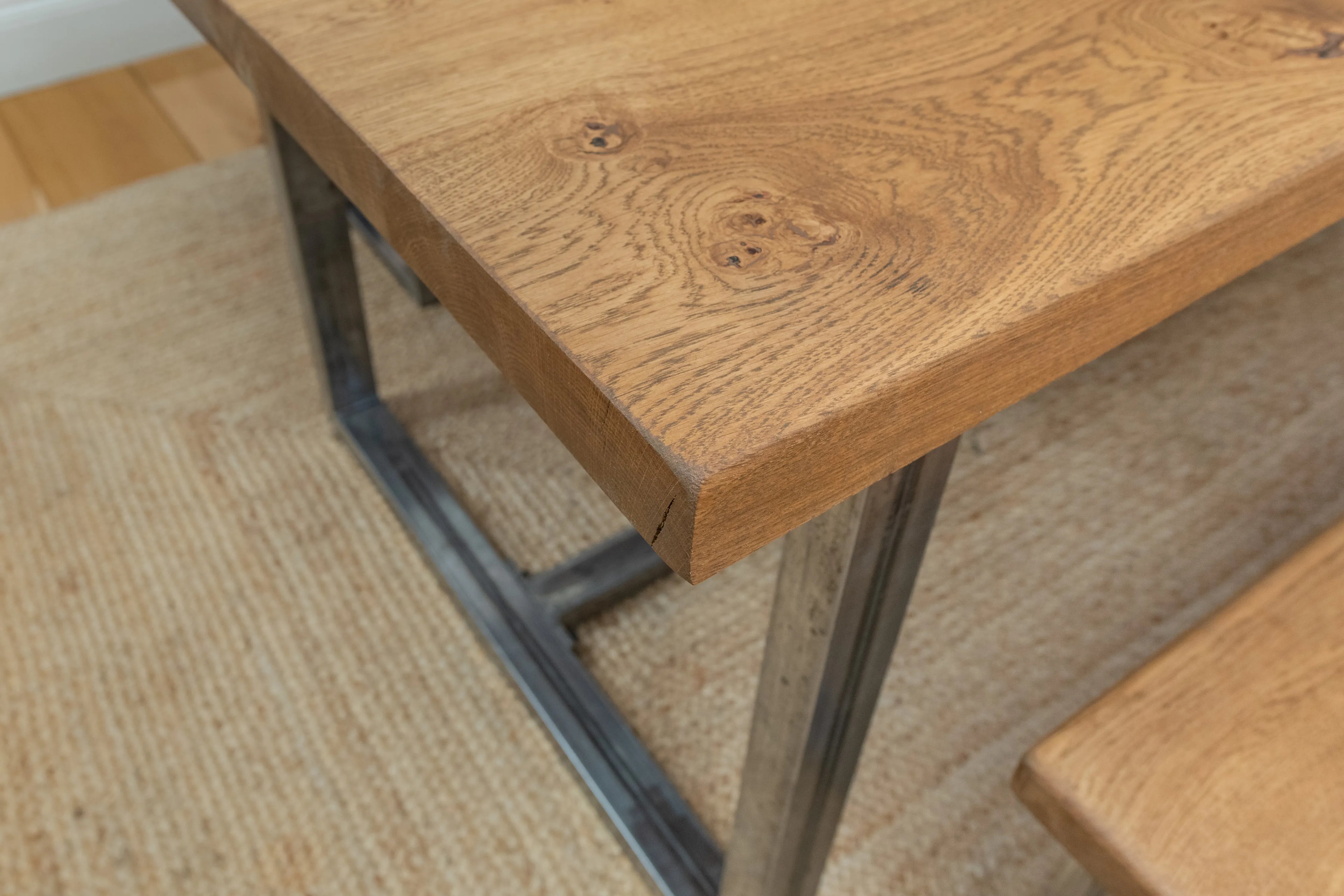 Solid Oak Dining Table With Antique Iron Square Legs