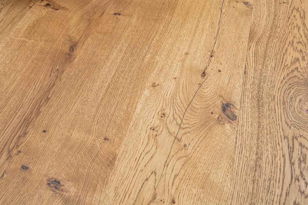 Solid Oak Dining Table With Antique Iron Square Legs