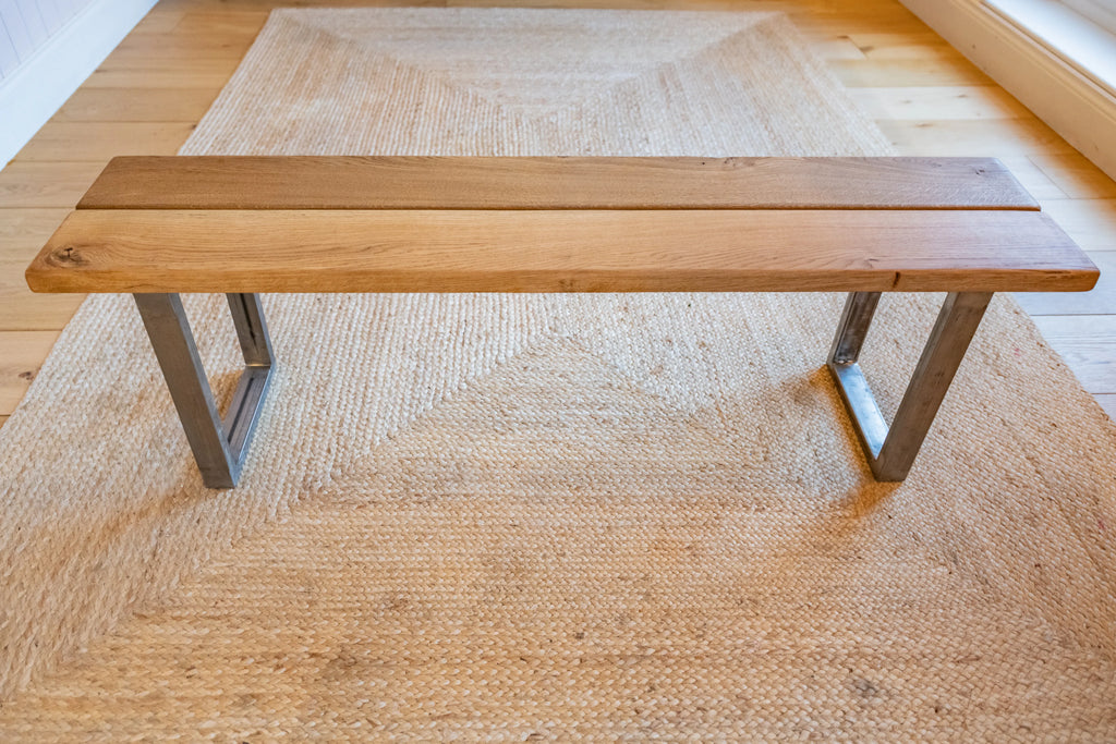 Solid Oak Dining Table With Antique Iron Square Legs