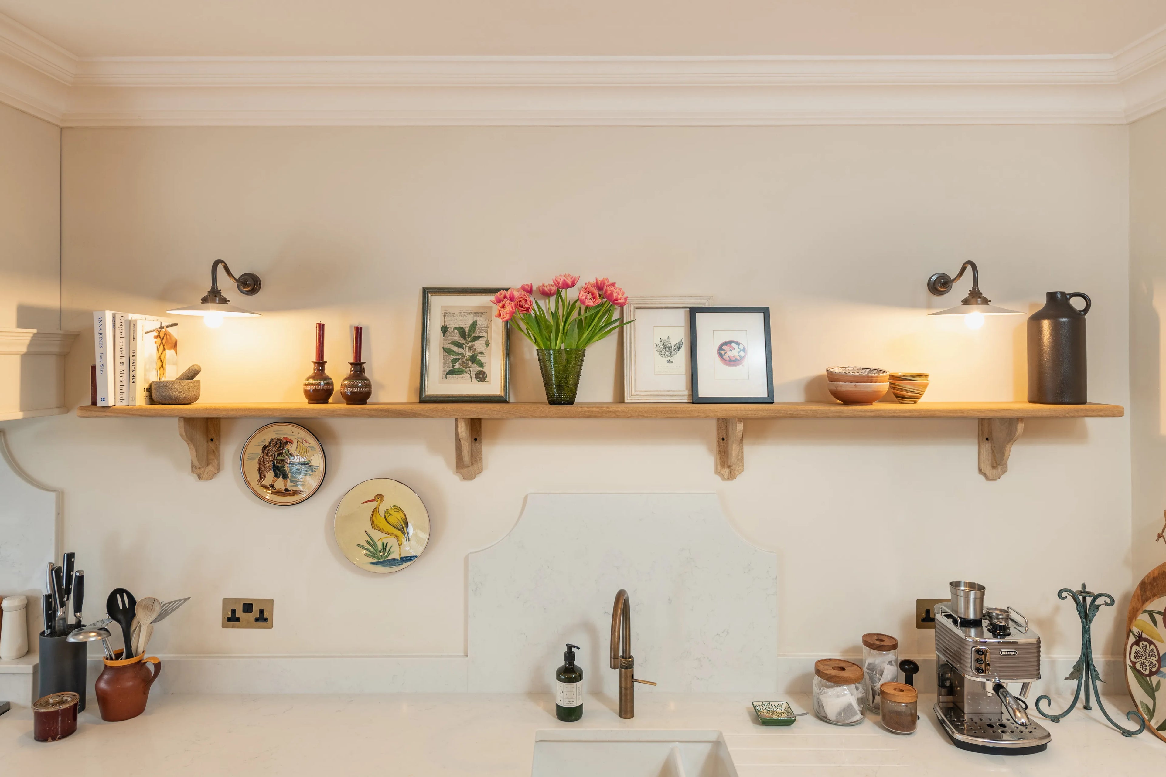 White Solid Oak Shelf With Wood Brackets
