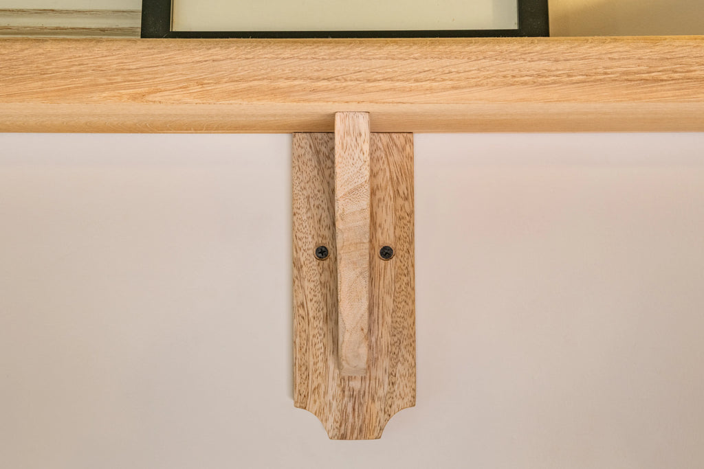 Warm Solid Oak Shelf With Wood Brackets