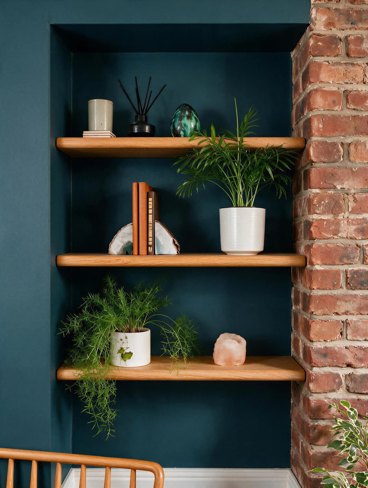 Country Cottage Style Warm Oak Alcove Shelves
