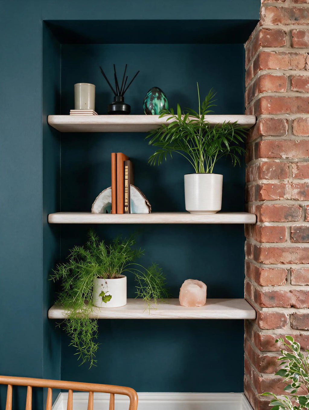 Country Cottage Style White Oak Alcove Shelves