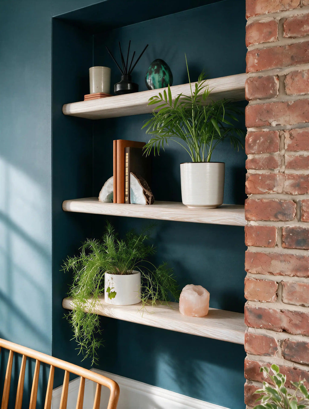 Country Cottage Style White Oak Alcove Shelves