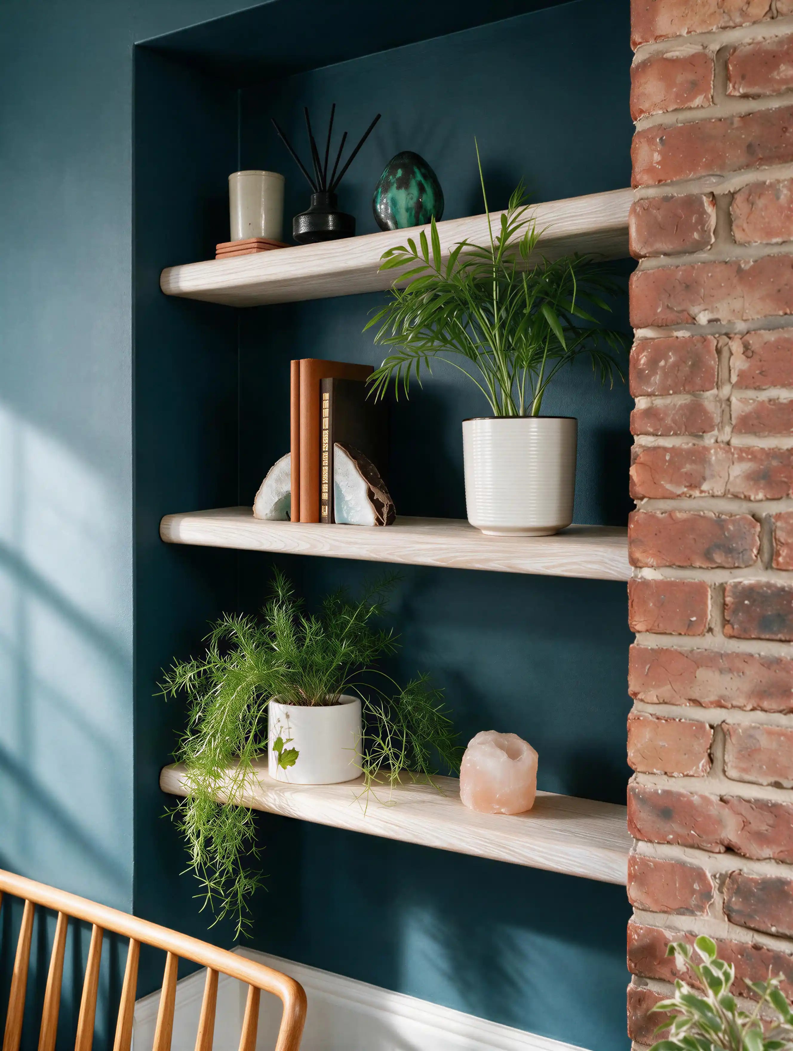 Country Cottage Style White Oak Alcove Shelves