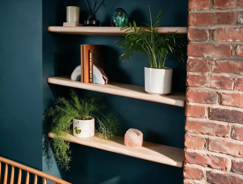 Country Cottage Style White Oak Alcove Shelves