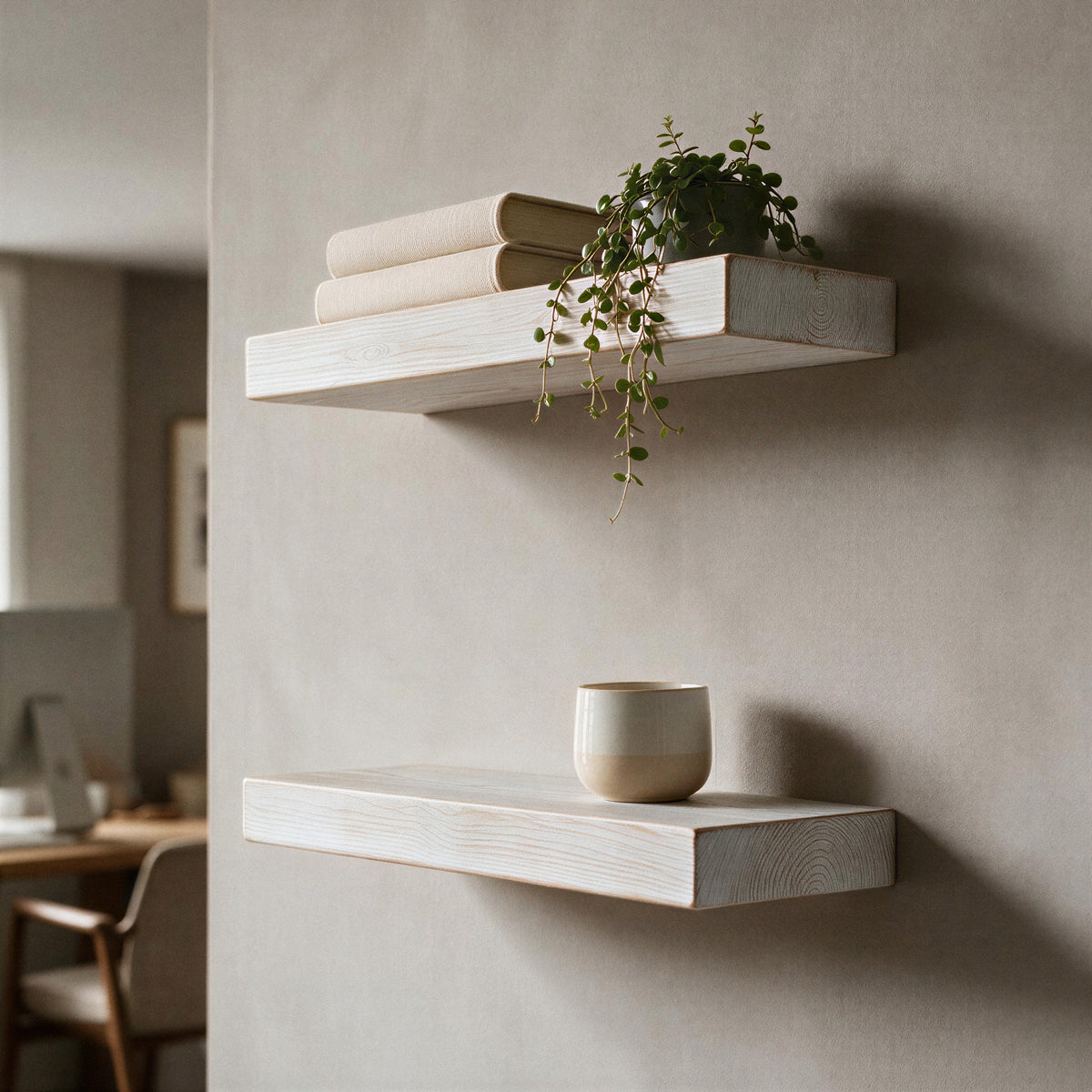 Contemporary Style White Pine Floating Shelf