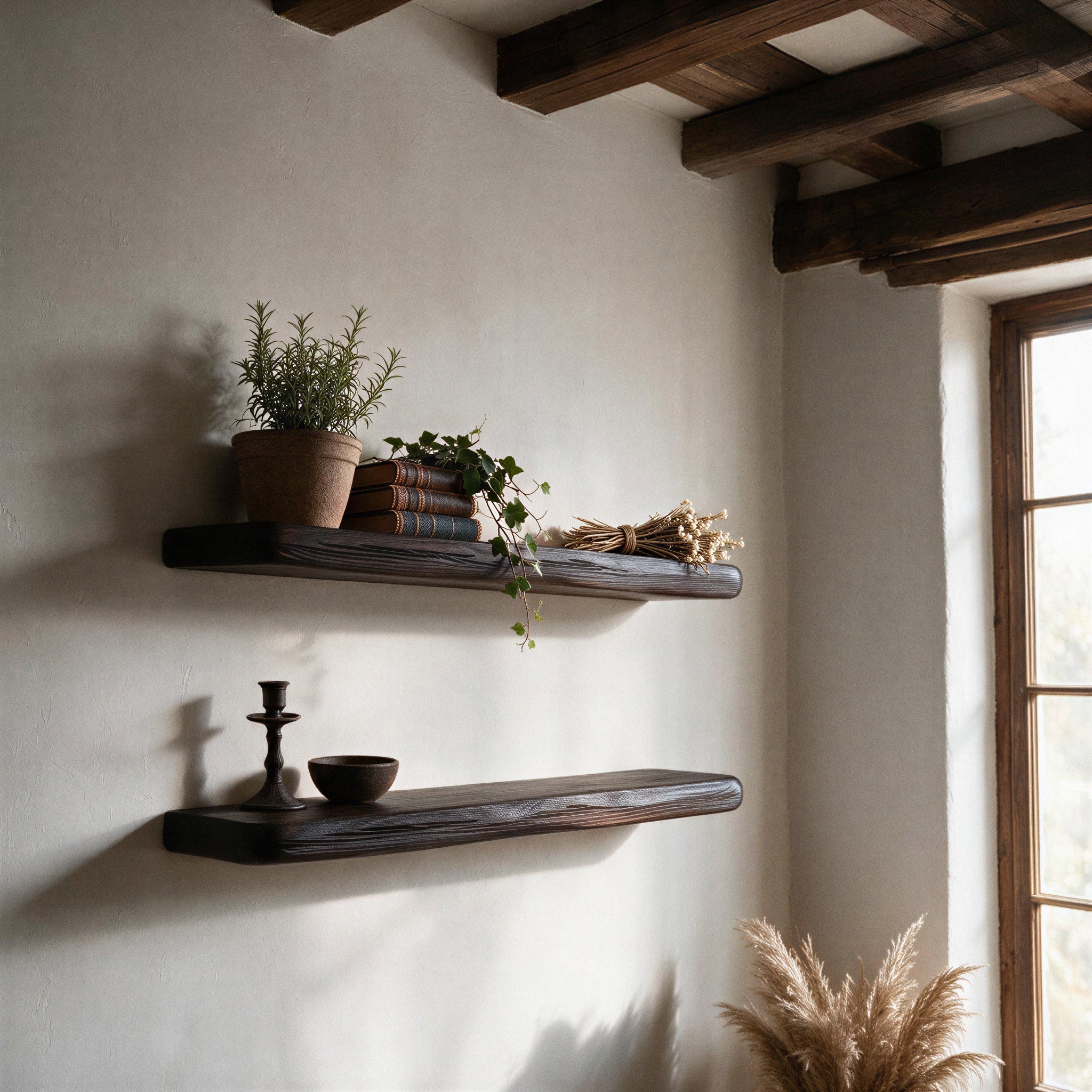Rustic Style Dark Pine Floating Shelf