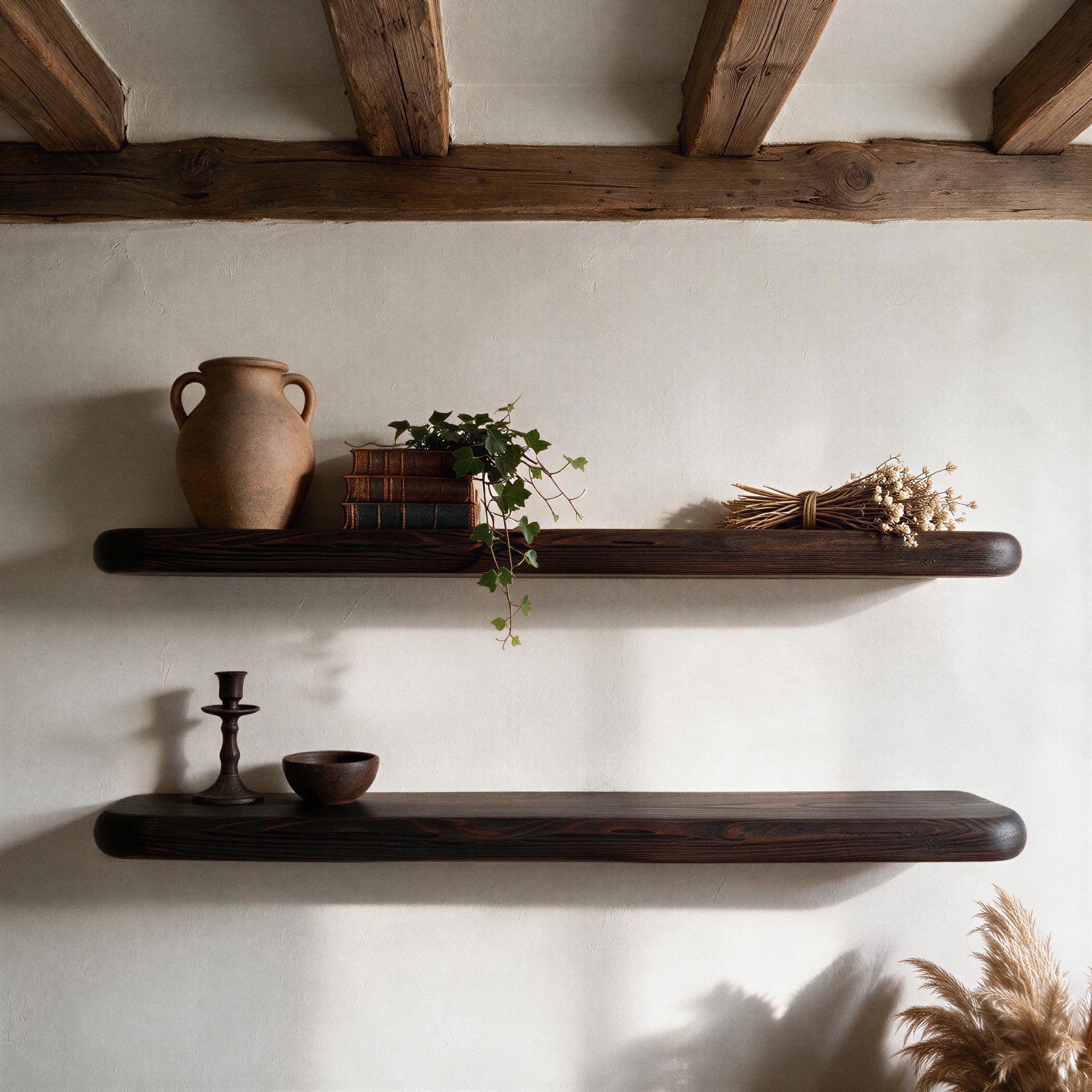 Rustic Style Dark Pine Floating Shelf