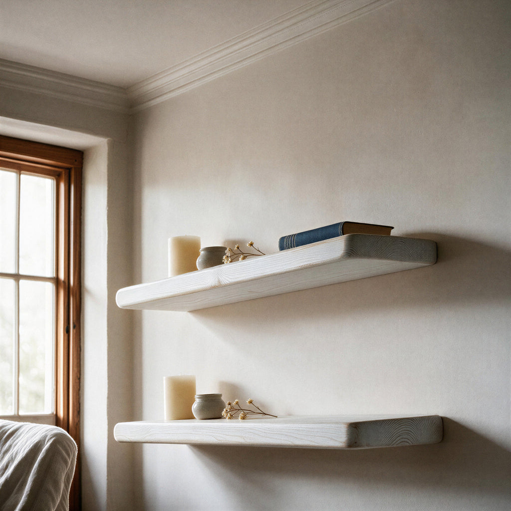 Country Cottage Style White Pine Floating Shelf