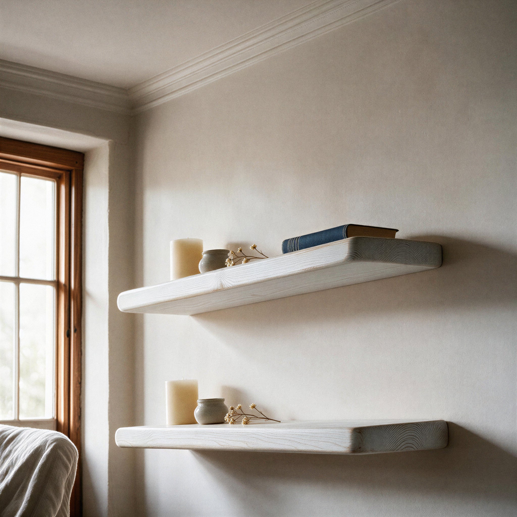 Country Cottage Style White Pine Floating Shelf