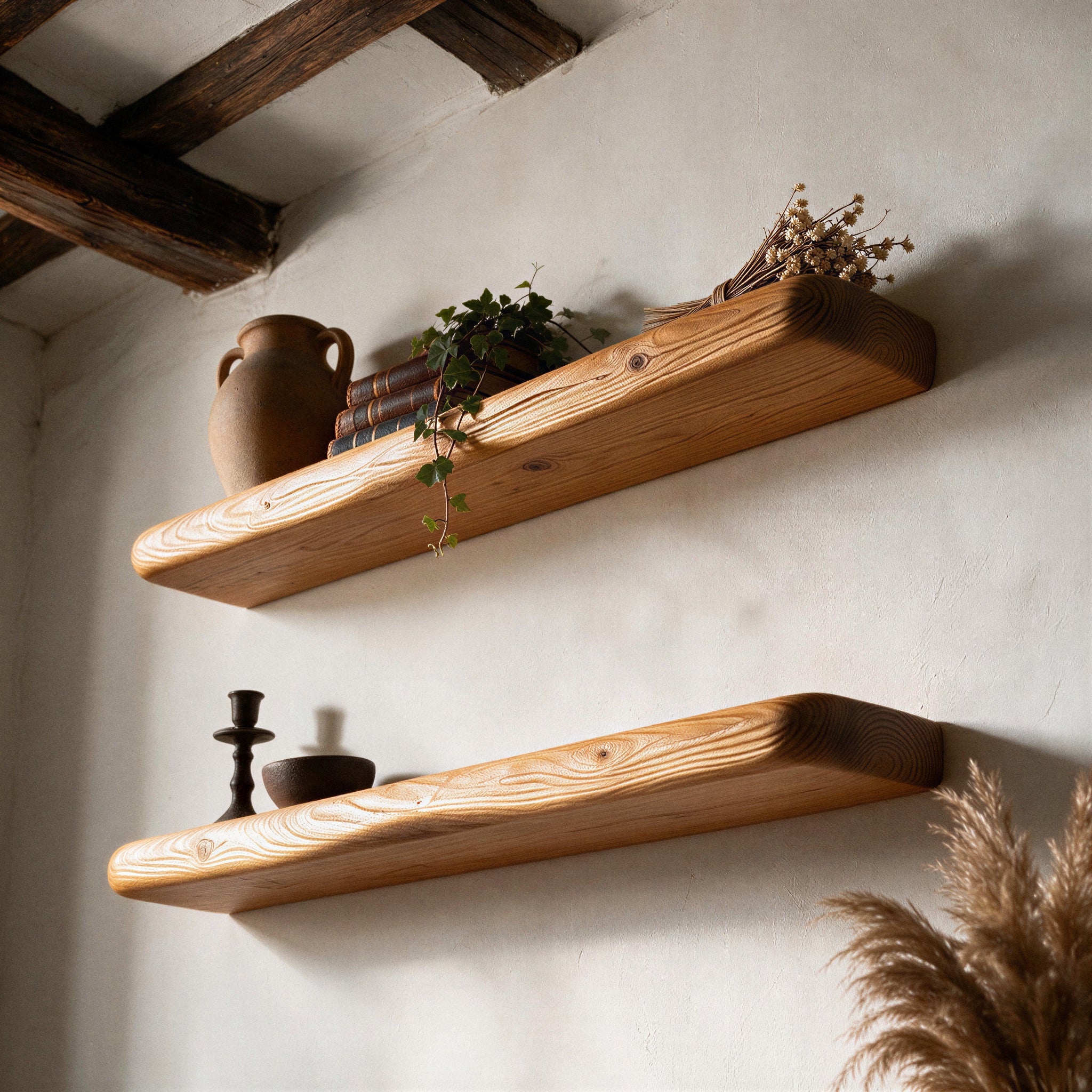 Rustic Style Warm Pine Floating Shelf