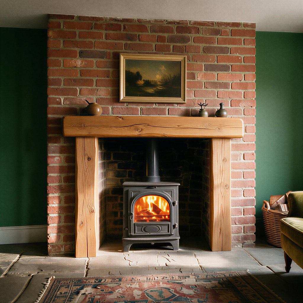 Farmhouse Warm Oak Fireplace Surround - straight-on frontal