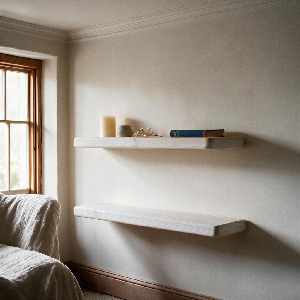 Country Cottage Style White Pine Floating Shelf