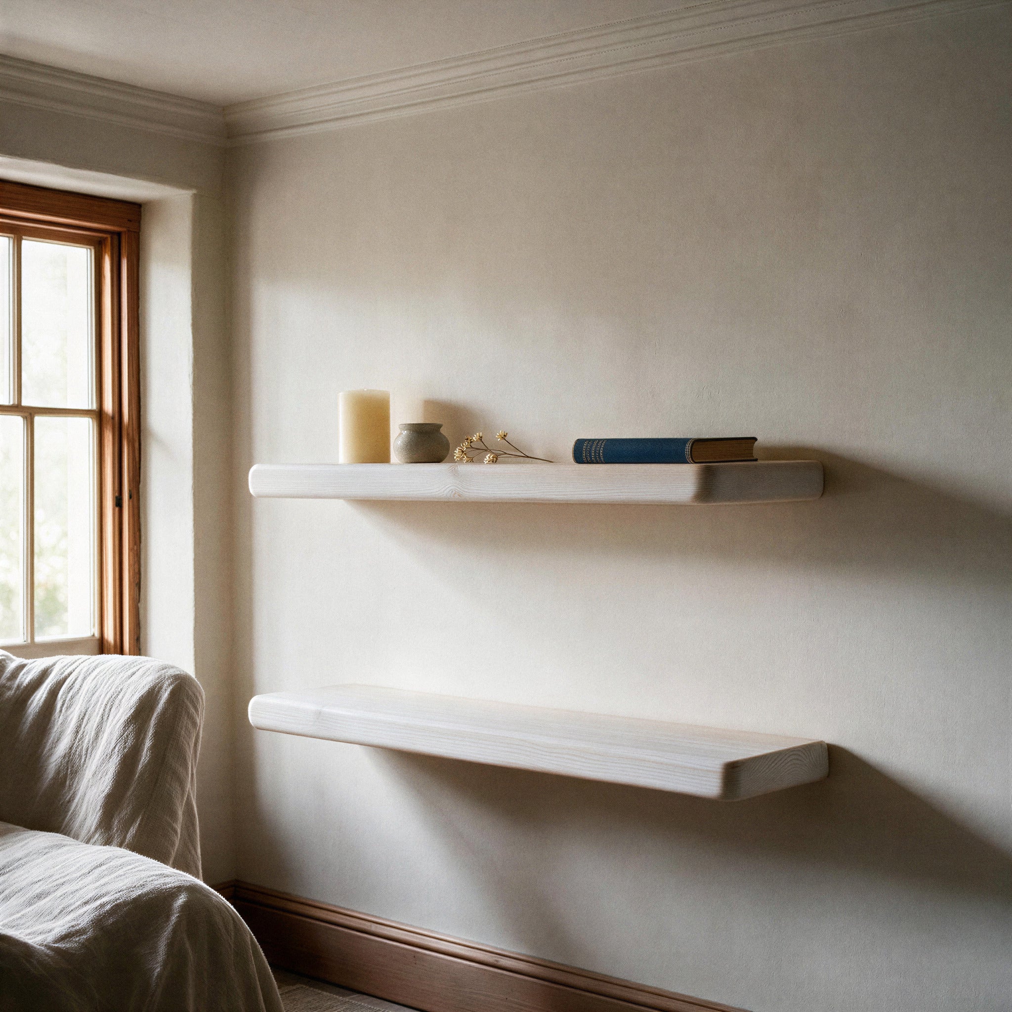 Country Cottage Style White Pine Floating Shelf
