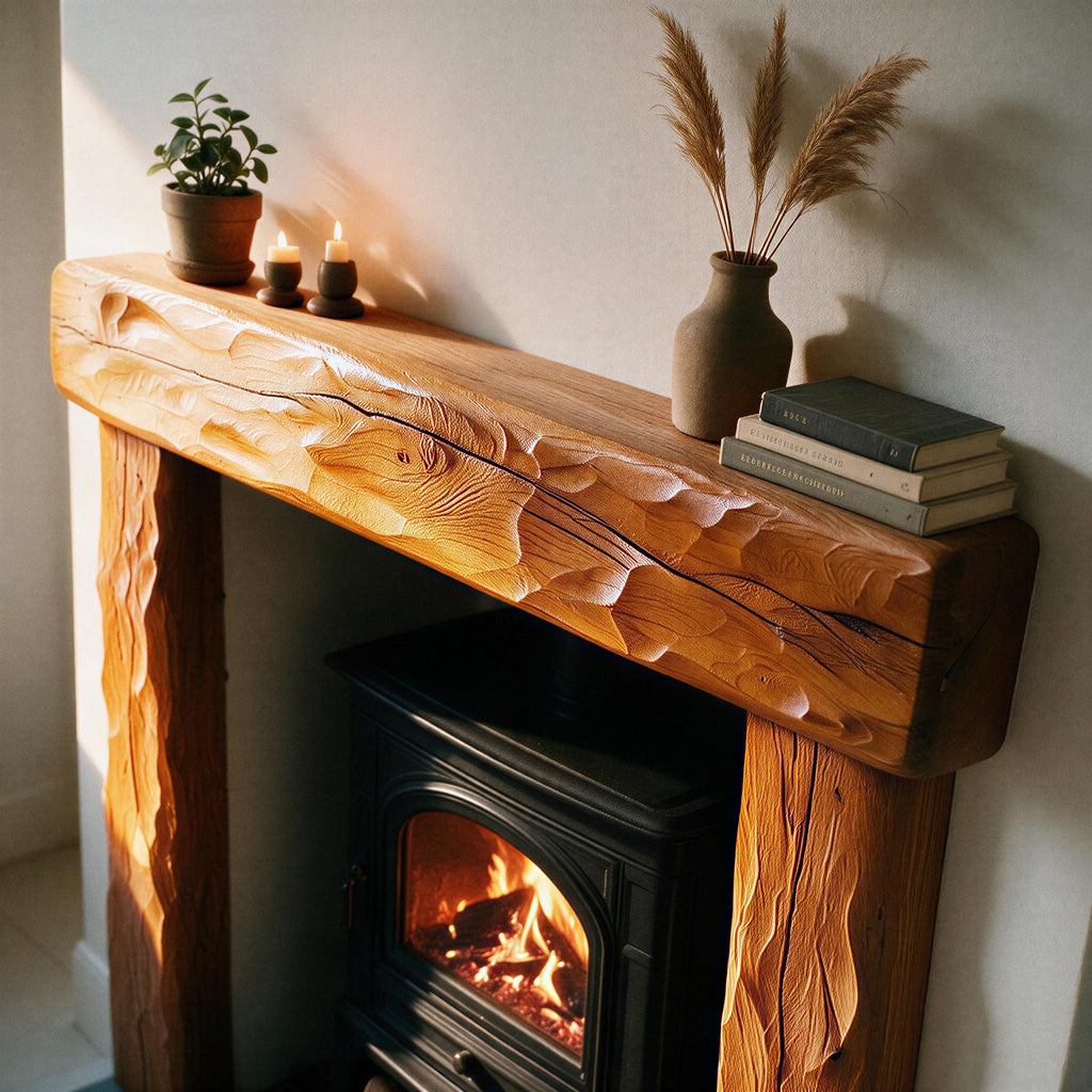 Rustic Warm Oak Fireplace Surround - view 4