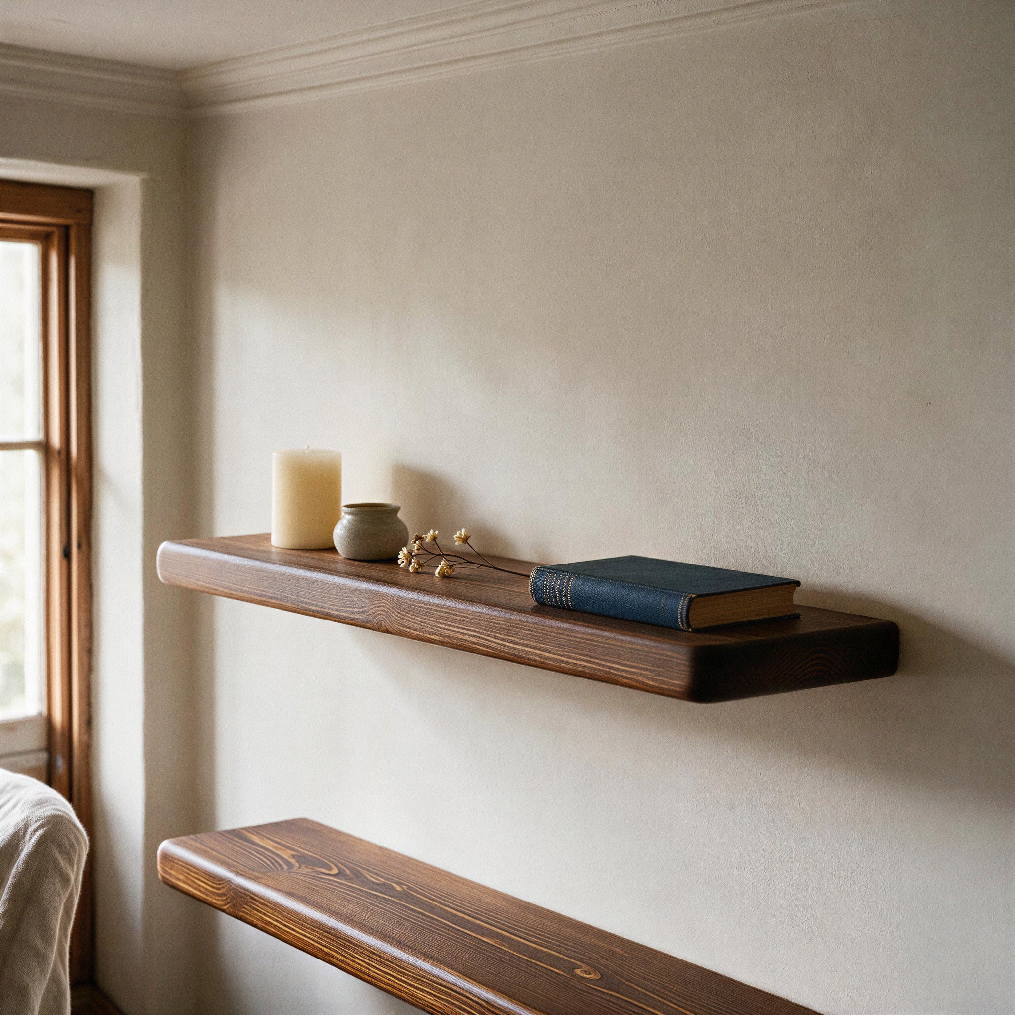 Country Cottage Style Dark Pine Floating Shelf