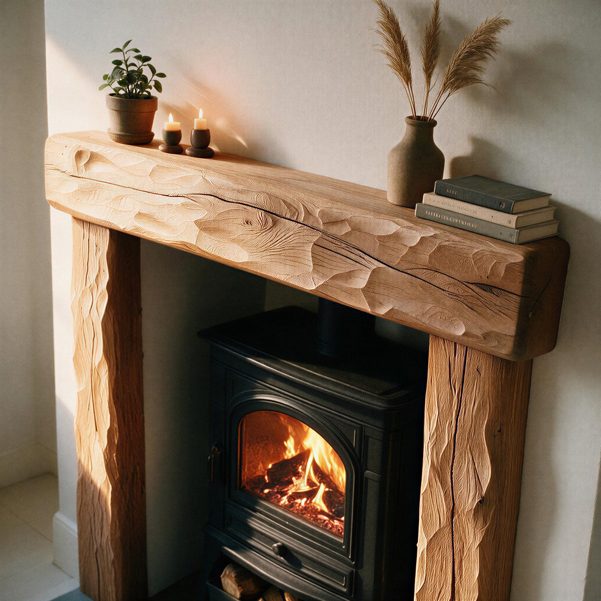 Rustic Natural Oak Fireplace Surround - view 8