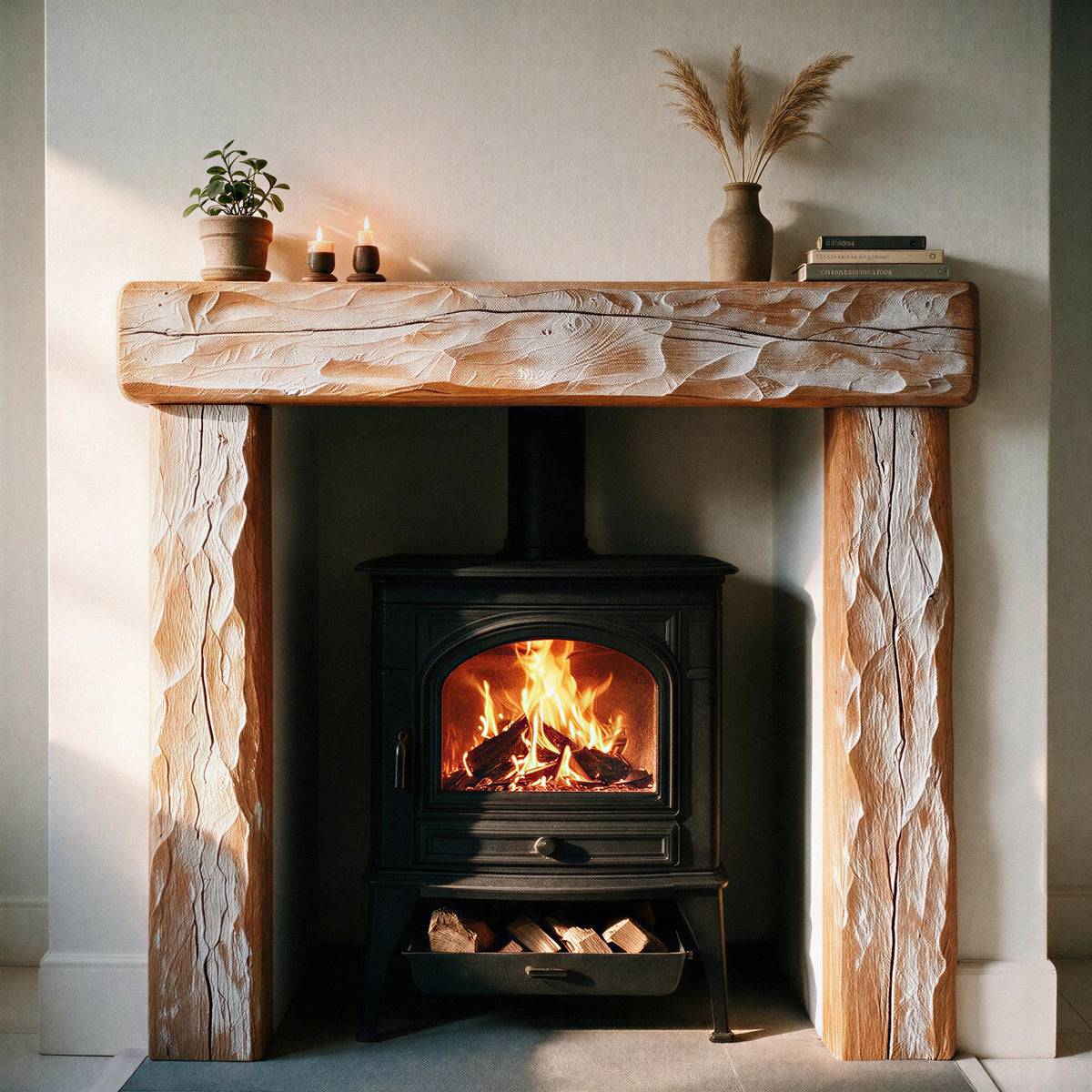 Rustic Limed Oak Fireplace Surround - view 3