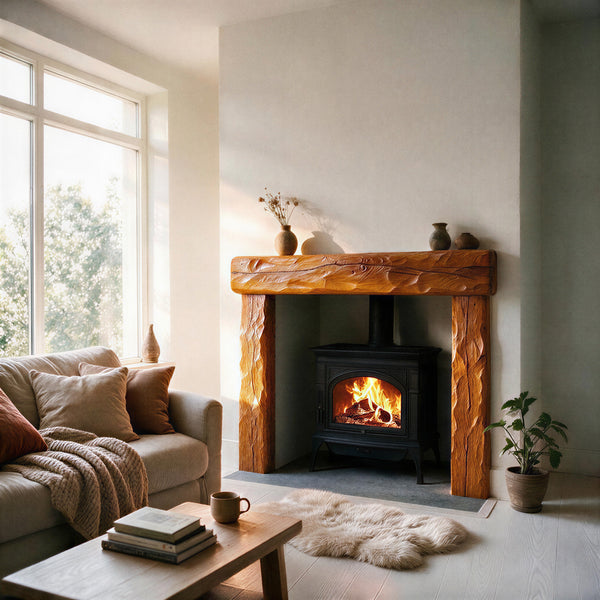 Rustic Warm Oak Fireplace Surround - view 1