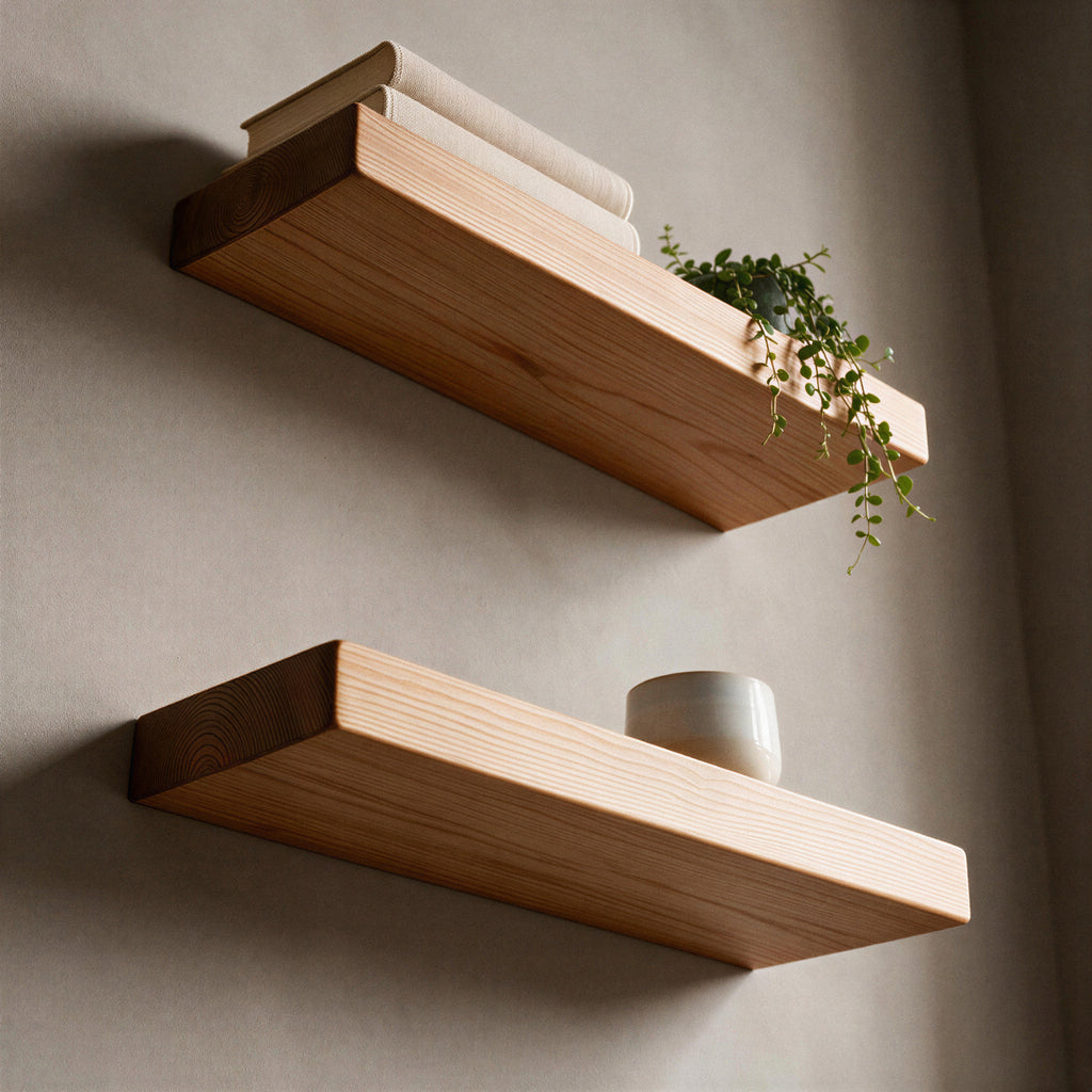 Contemporary Style Natural Pine Floating Shelf