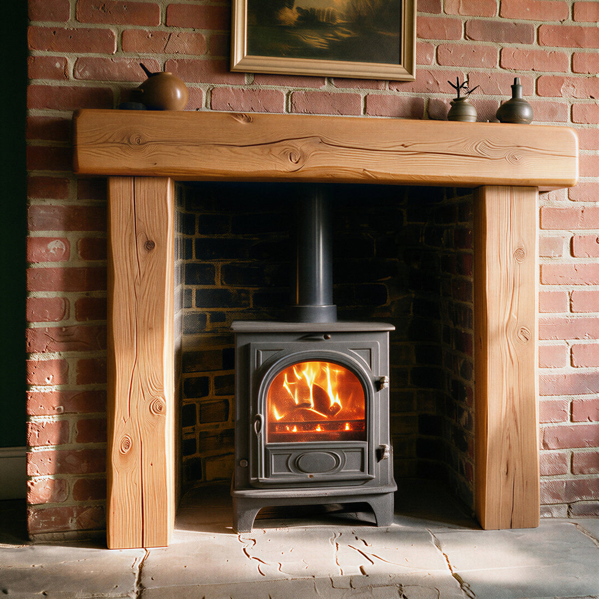 Farmhouse Warm Oak Fireplace Surround - grain detail macro