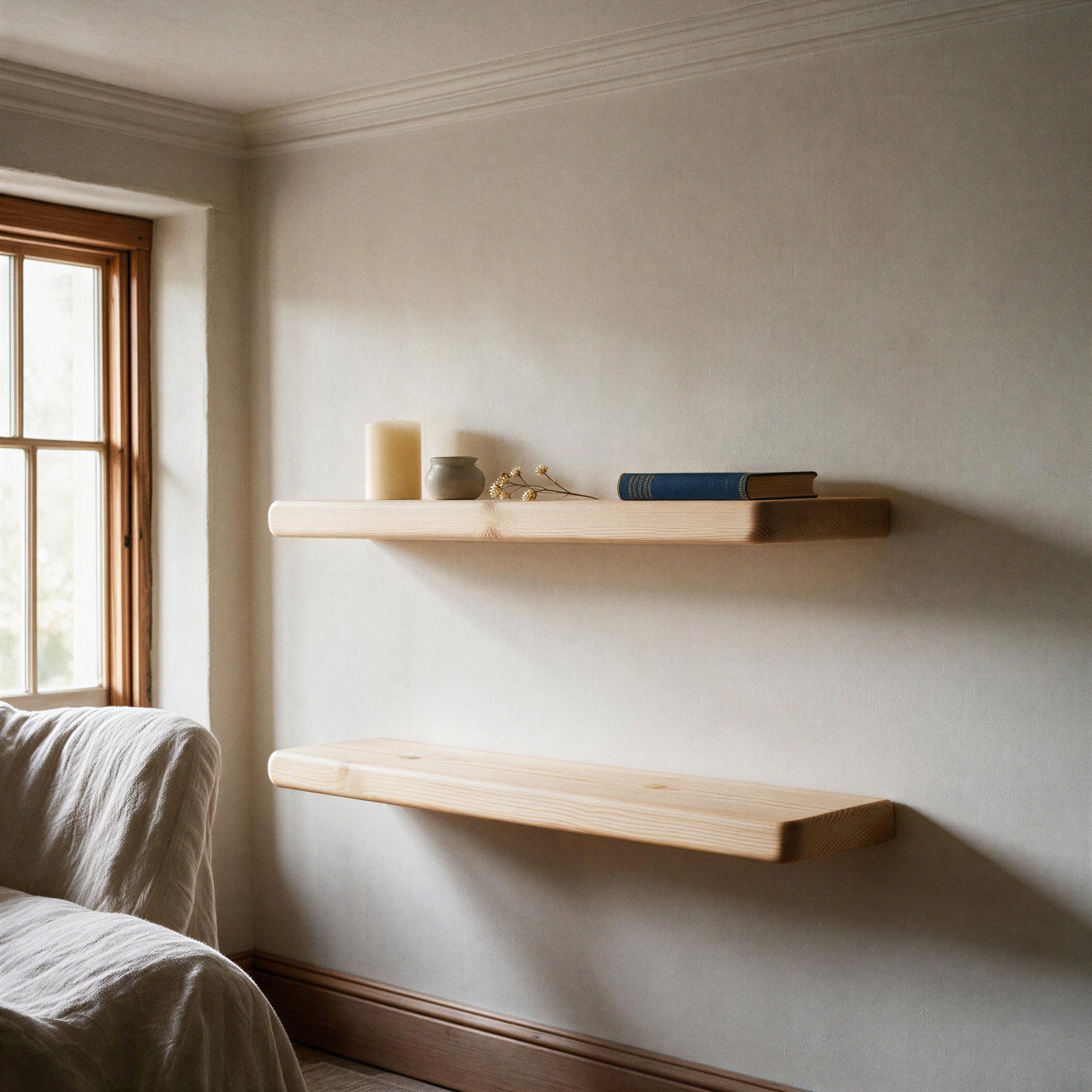 Country Cottage Style Natural Pine Floating Shelf