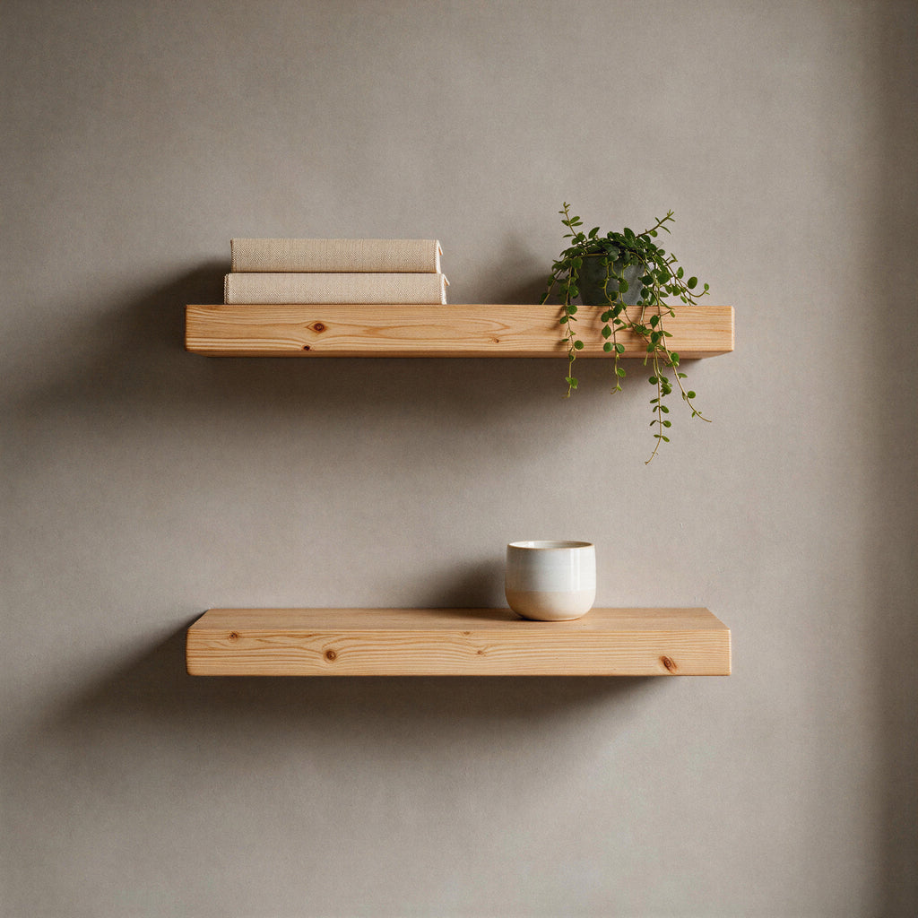 Contemporary Style Natural Pine Floating Shelf