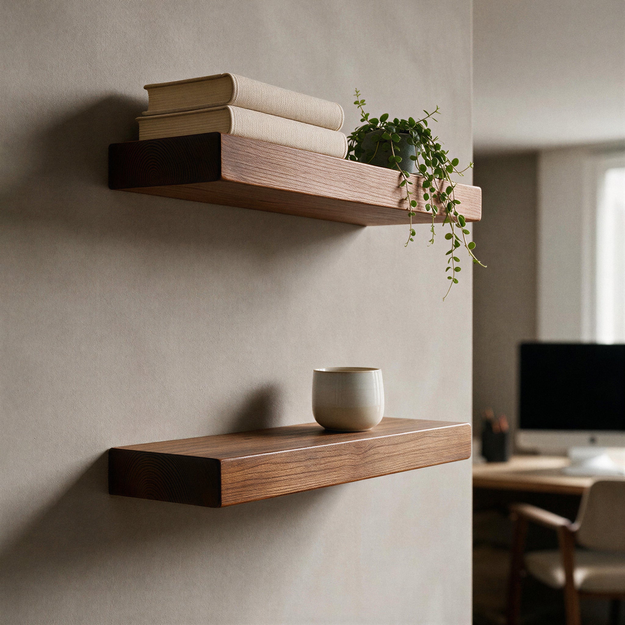 Contemporary Style Dark Pine Floating Shelf