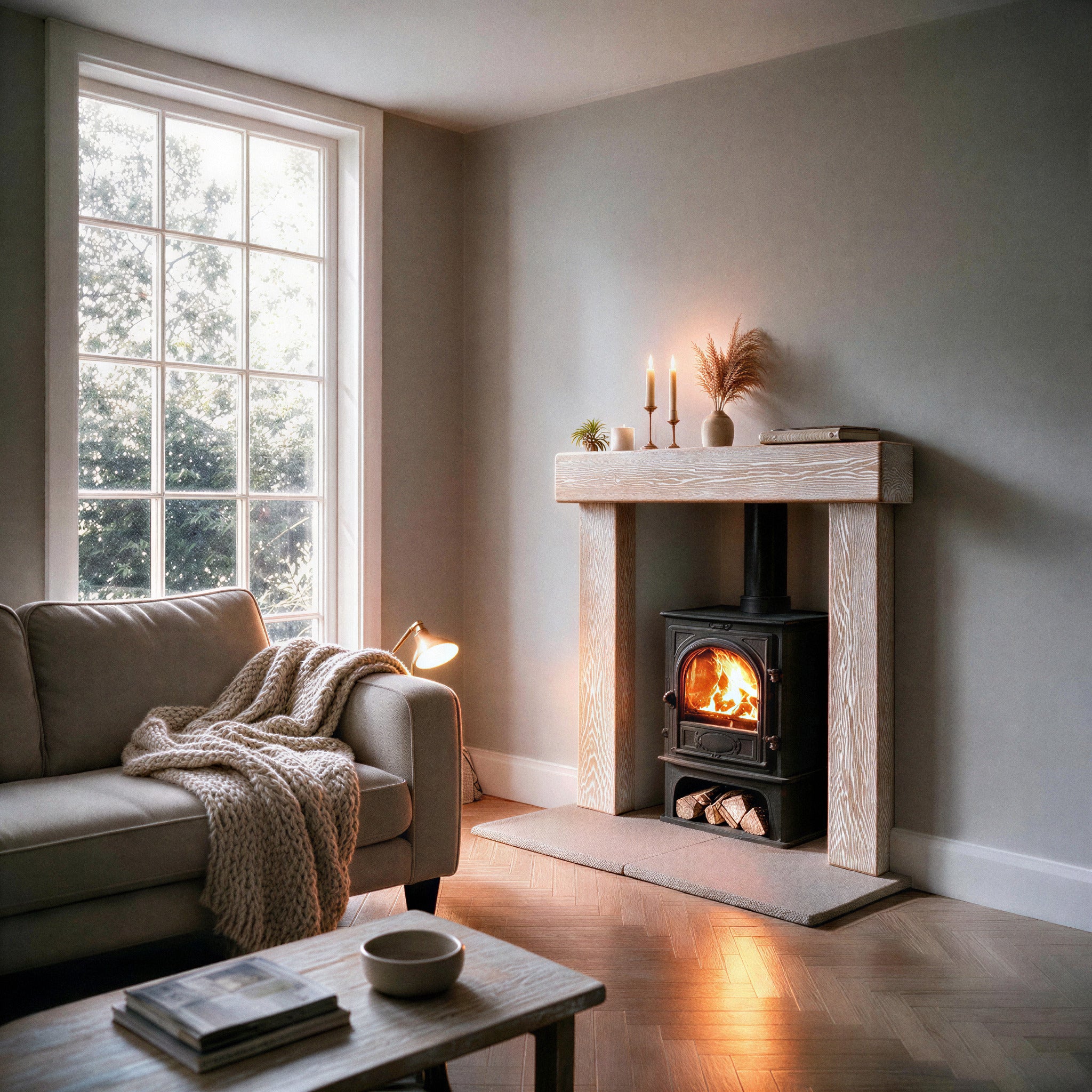 Country Cottage Limed Oak Fireplace Surround - wide shot