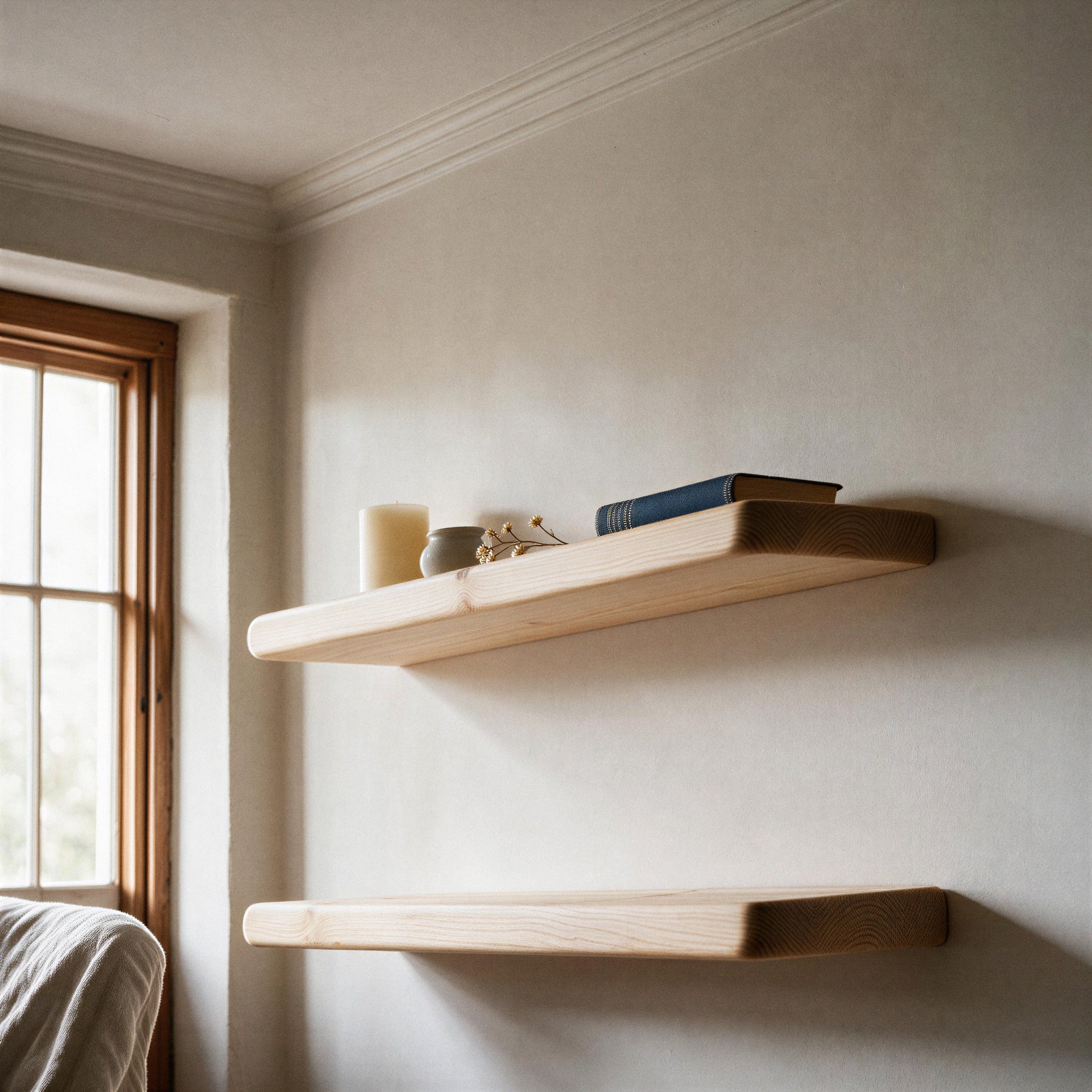 Country Cottage Style Natural Pine Floating Shelf