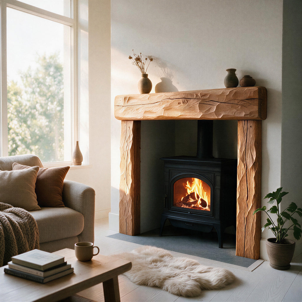 Rustic Natural Oak Fireplace Surround - view 5
