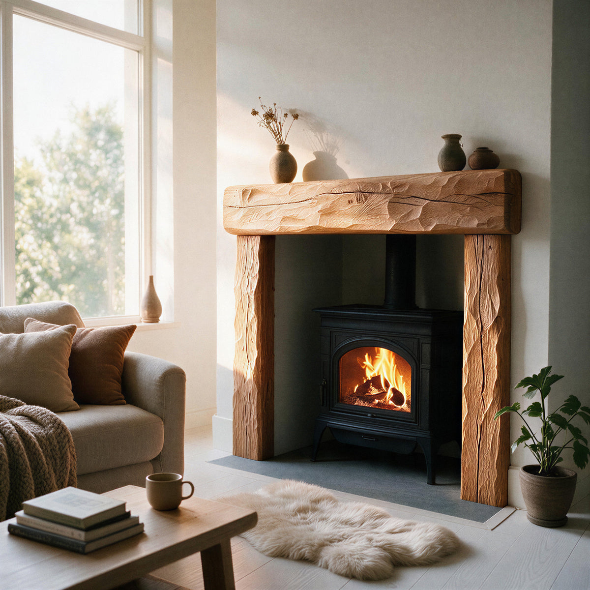 Rustic Natural Oak Fireplace Surround - view 5