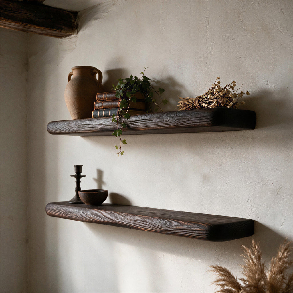 Rustic Style Dark Pine Floating Shelf