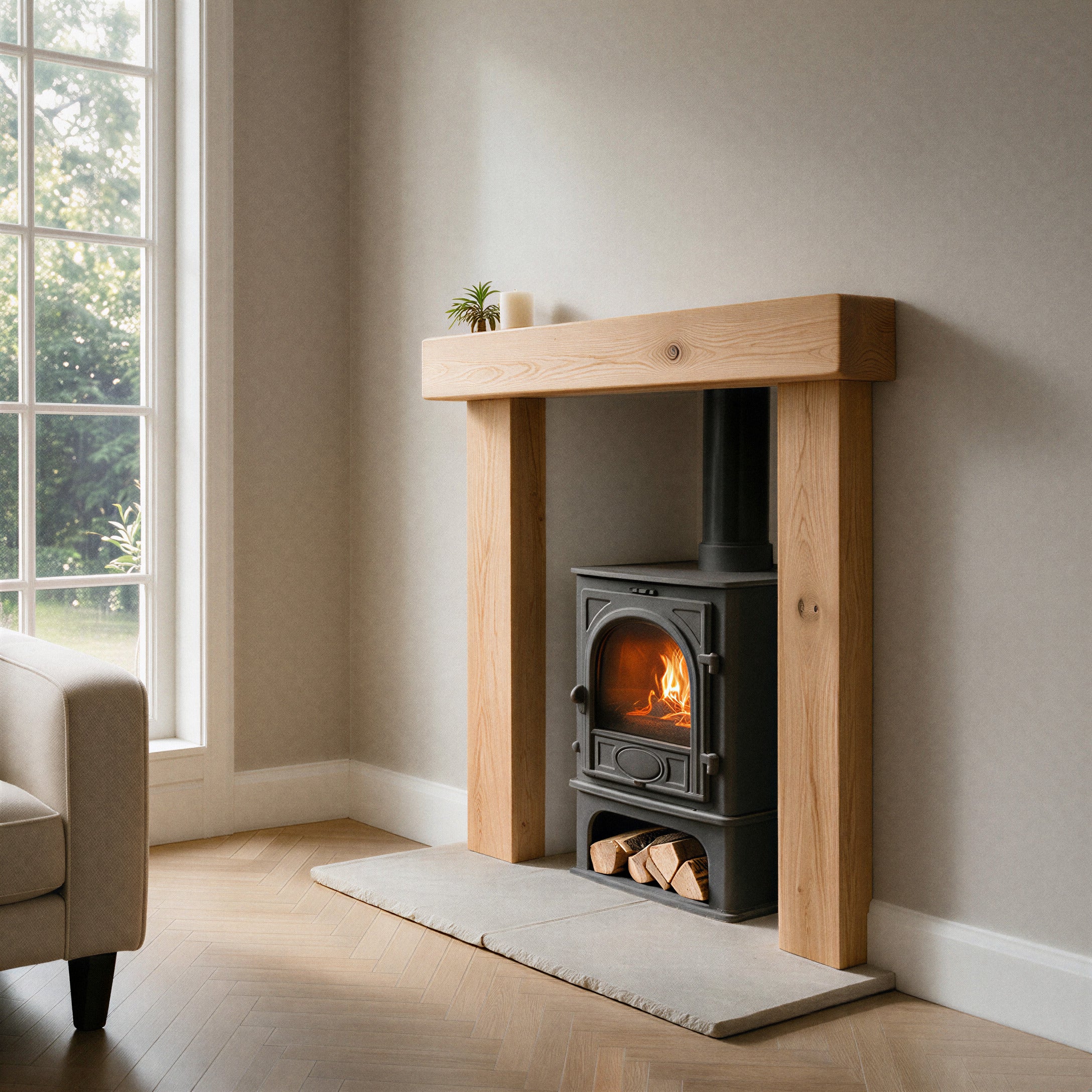 Country Cottage Natural Oak Fireplace Surround - 3/4 detail angle
