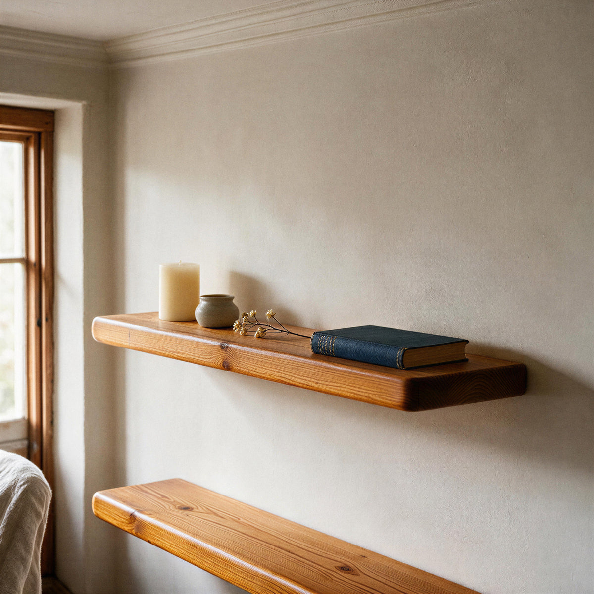 Country Cottage Style Warm Pine Floating Shelf