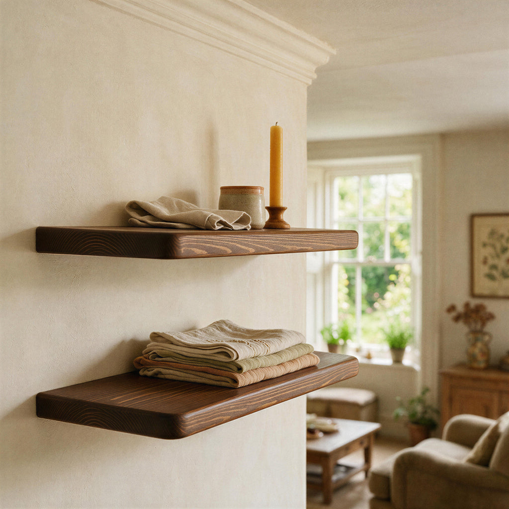 Country Cottage Style Dark Pine Floating Shelf