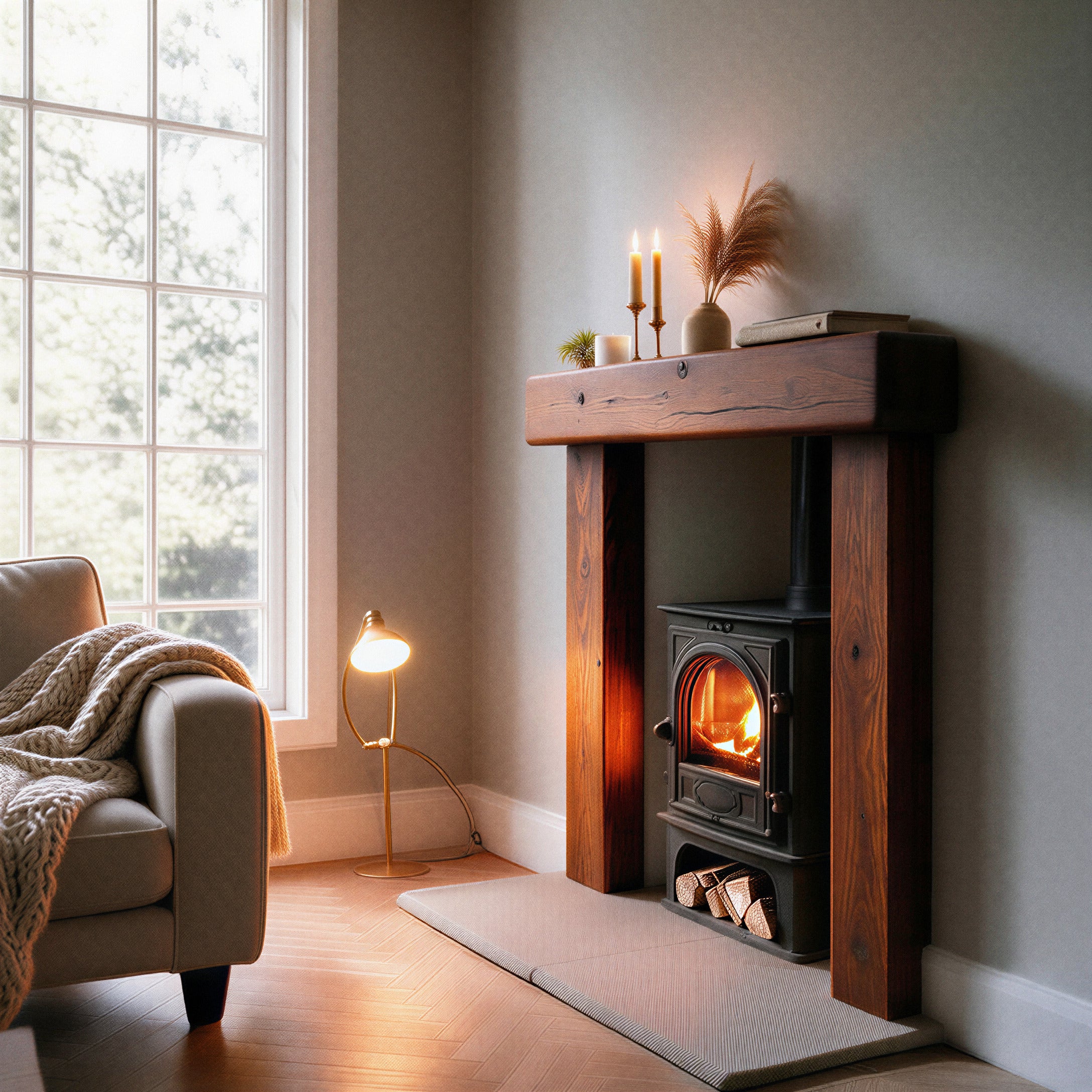 Country Cottage Dark Oak Fireplace Surround - jamb to mantel joinery detail