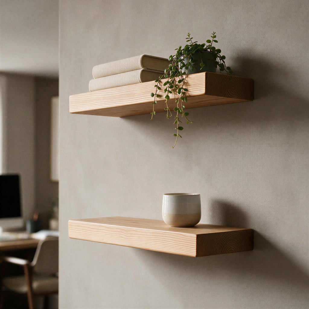 Contemporary Style Natural Pine Floating Shelf
