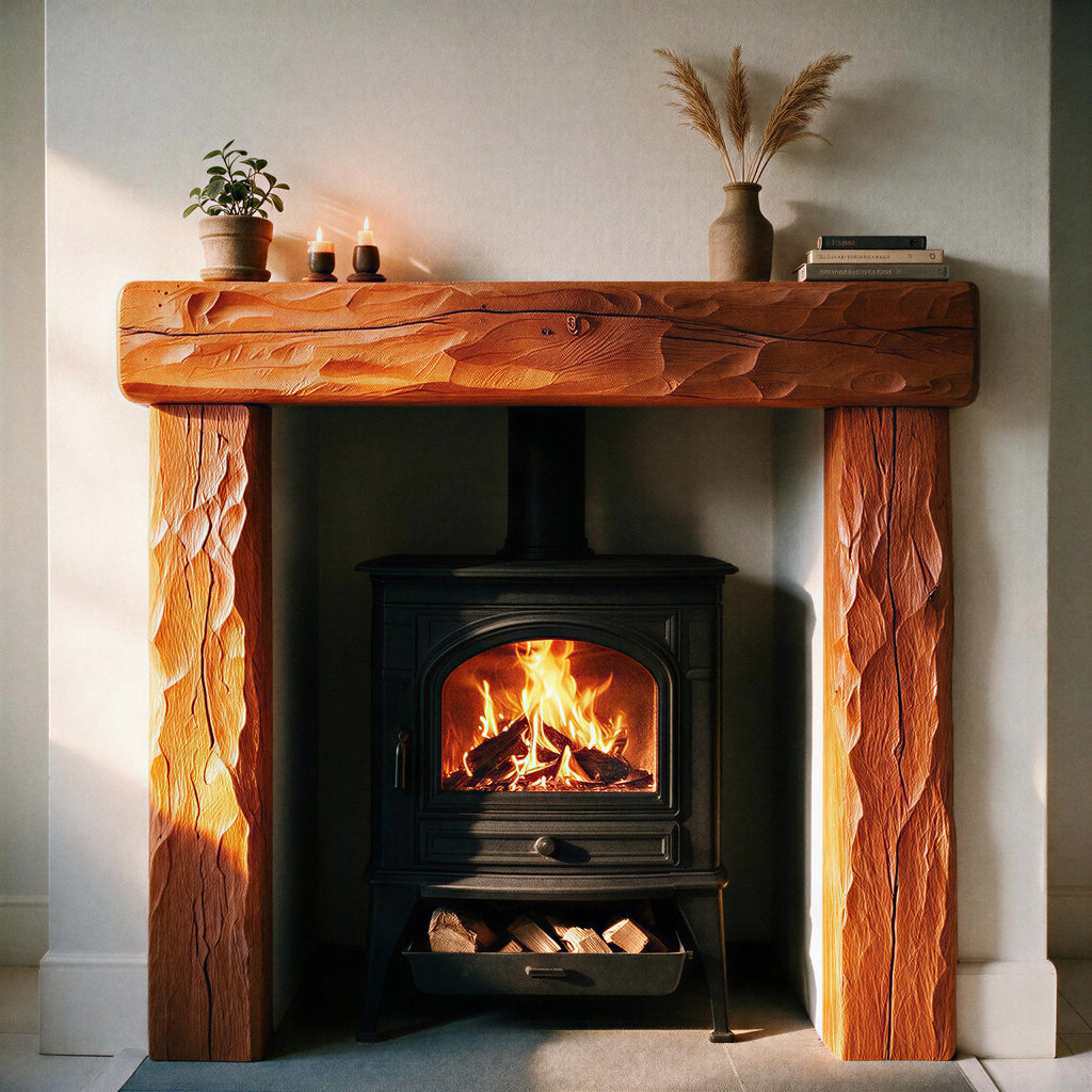 Rustic Warm Oak Fireplace Surround - view 3