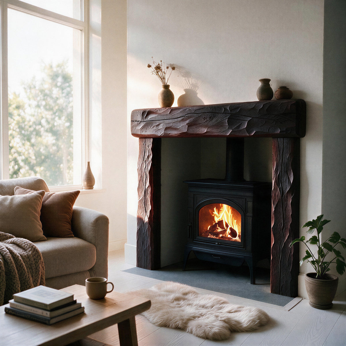 Rustic Dark Oak Fireplace Surround - view 3