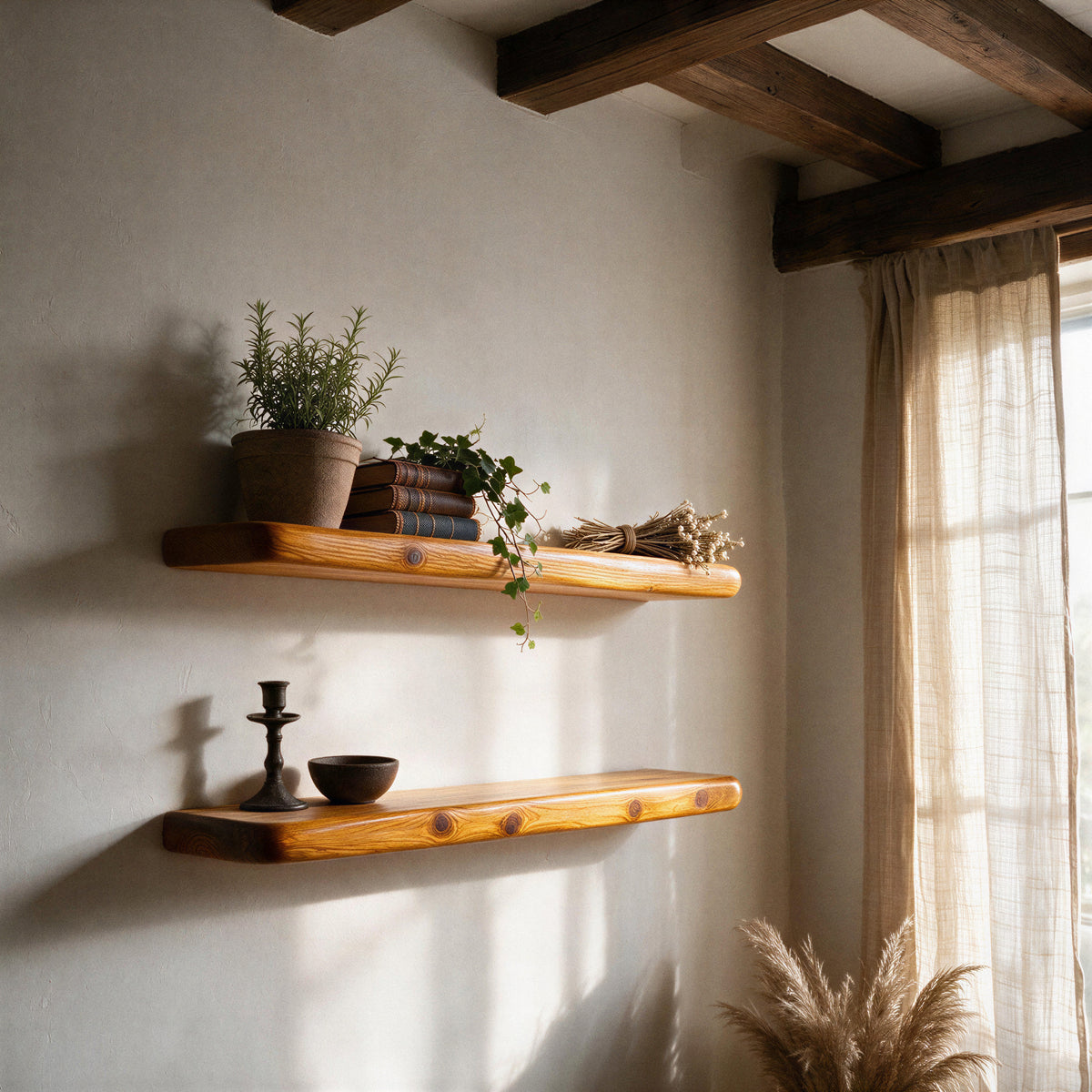 Rustic Style Warm Pine Floating Shelf