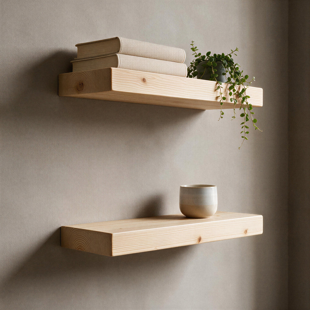 Contemporary Style Natural Pine Floating Shelf