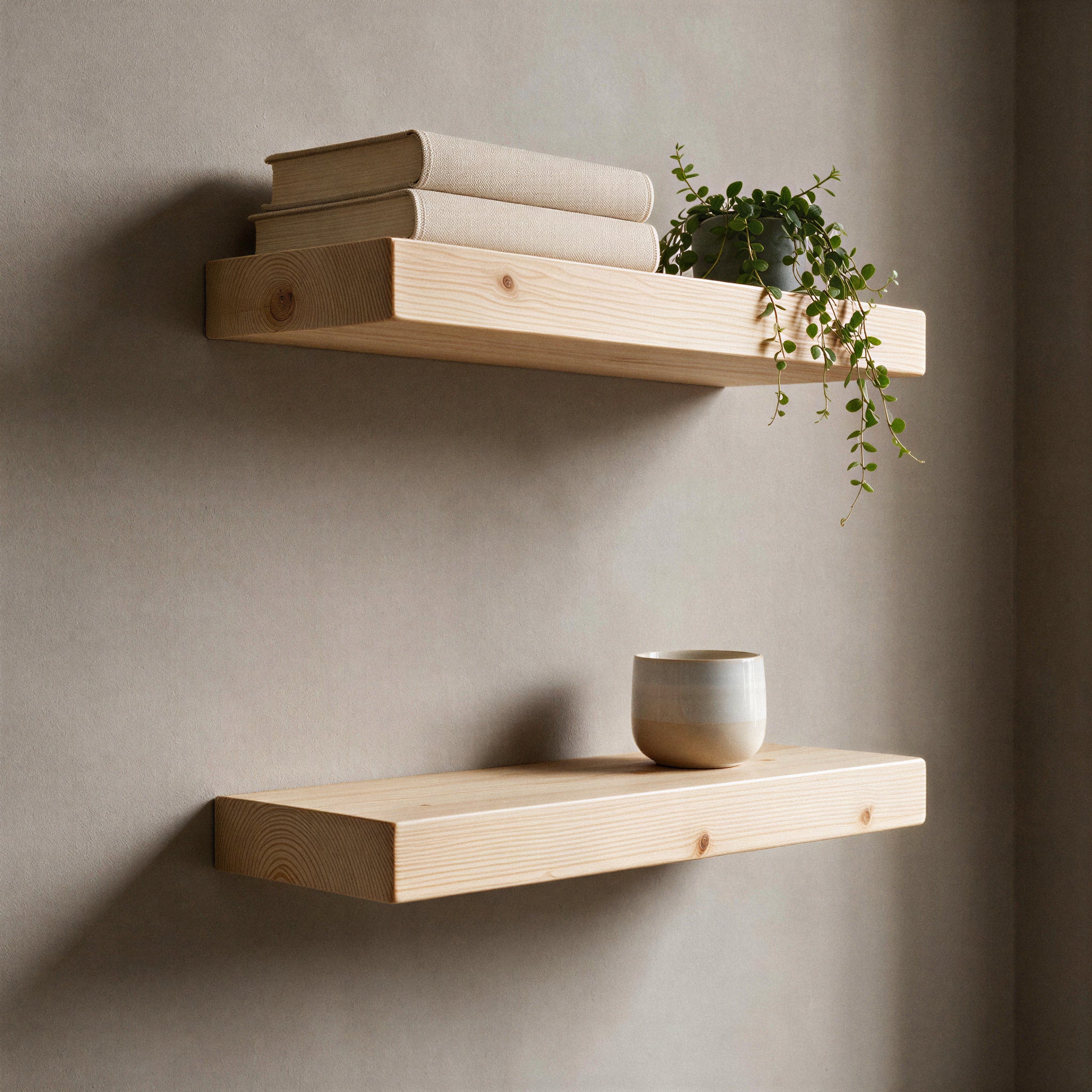 Contemporary Style Natural Pine Floating Shelf
