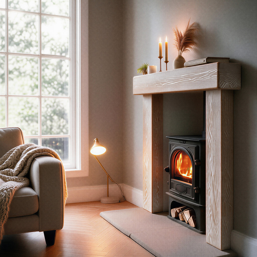 Country Cottage Limed Oak Fireplace Surround - jamb to mantel joinery detail