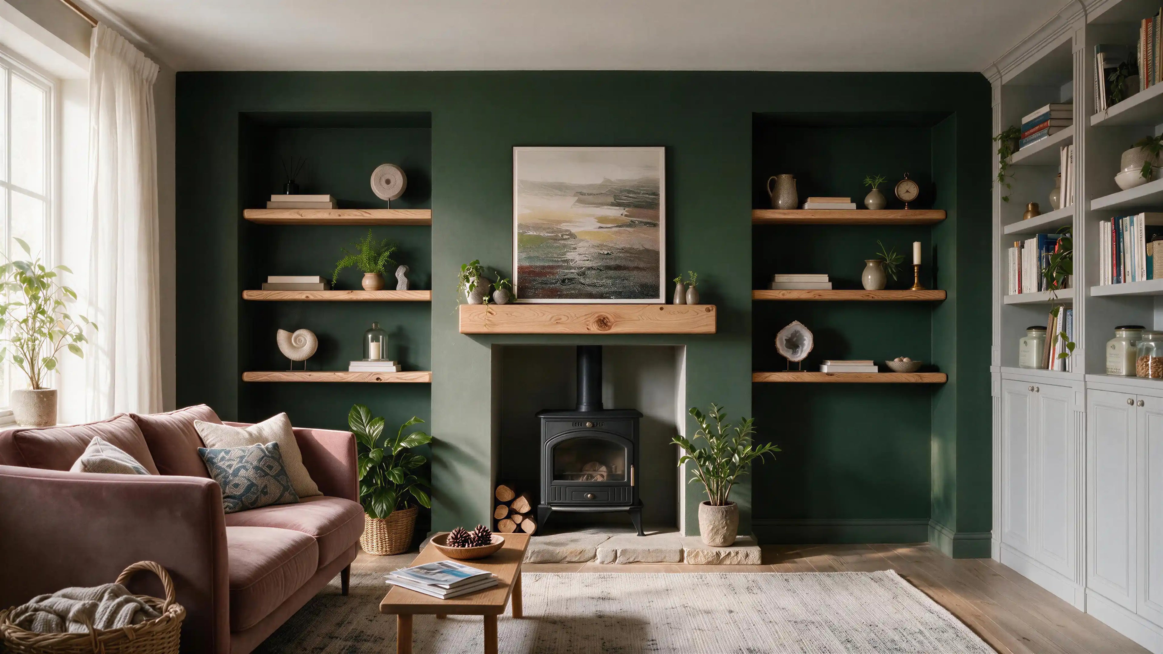 Farmhouse Style Dark Oak Alcove Shelves