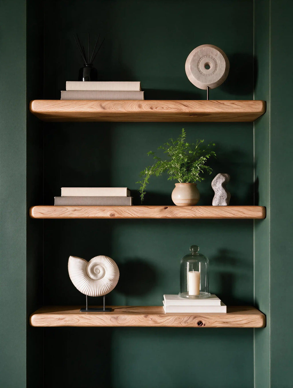 Farmhouse Style Natural Oak Alcove Shelves